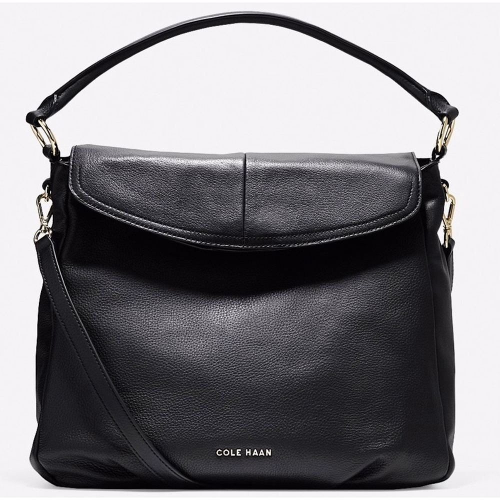 Cole Haan Black Leather Convertible MAGNOLIA Hobo Handbag Purse-used